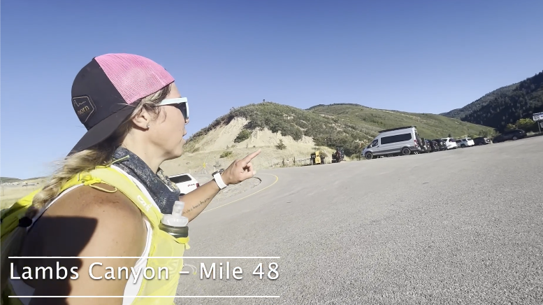 Ultramarathoner Marci Van Horn points out the next stage she'll run in the Wasatch 100 race.